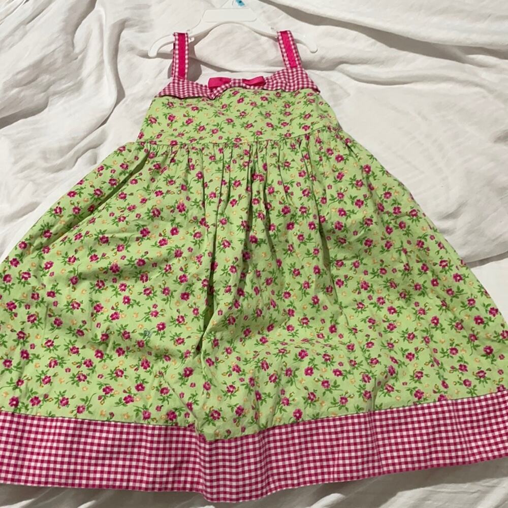 Sophie Rose 6x pink green floral gingham check unlined sundress euc